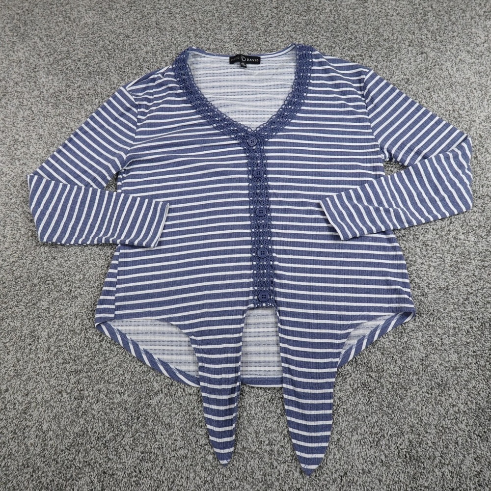Fred David Shirt Womens M Blue White Long Sleeve Button Up Casual Preppy Stretch